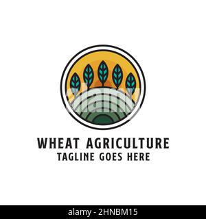 Nature Wheat agriculture logo design badge, line art farm logo vector illustration Stock Vector