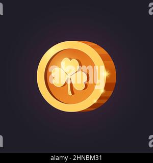 Vector casual game icon with clover. Isolated golden coin. GUI UI for web, game or app. Interface element Stock Vector