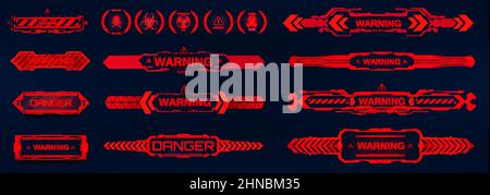 Futuristic warning signs in HUD style Stock Vector