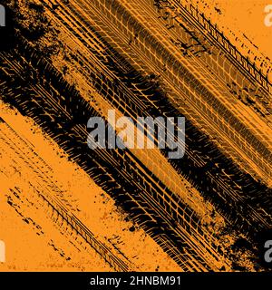 Tire tracks on orange background Stock Vector