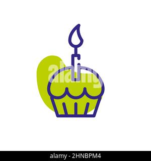 Cupcake with a candle. Pixel perfect, editable stroke color icon Stock Vector