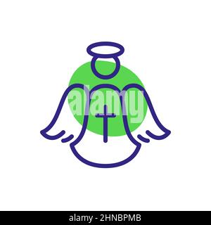 Angel figure with halo and wings. Christian religious symbol. Pixel perfect, editable stroke color icon Stock Vector