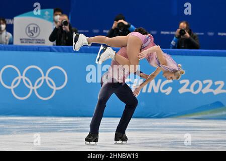 BEIJING, CHINA - FEBRUARY 14: Piper Gilles and Paul Poirier of Canada skate during the Ice Dance Free Dance on day 10 of the Beijing 2022 Winter Olymp Stock Photo