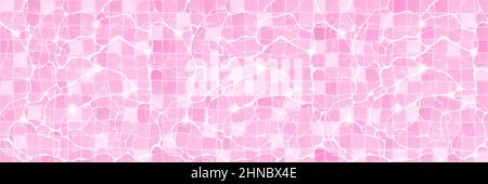 Water pool top view background with pink tiled floor and ripples on aqua surface. Swimming basin transparent liquid texture with shining sun rays light reflection, Realistic 3d vector illustration Stock Vector
