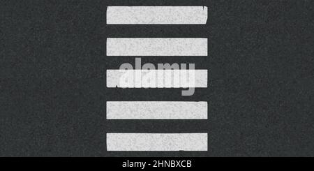 Top view of crosswalk on car road. City street with pedestrian crossing for safety walk. Vector background of black asphalt surface with white zebra lines road marking Stock Vector