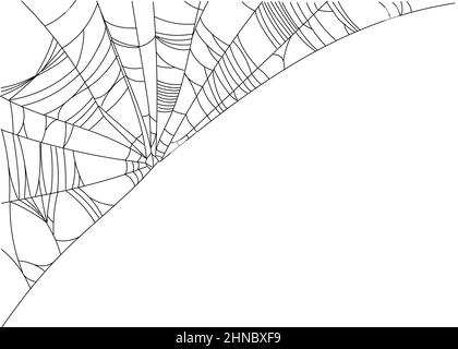 Spider web parts isolated on white background. Scary cobweb outline decor. Vector design elements for Halloween, horror, ghost or monster party, invitation and posters. Stock Vector