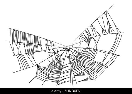 Spider web parts isolated on white background. Scary cobweb outline decor. Vector design elements for Halloween, horror, ghost or monster party, invitation and posters. Stock Vector