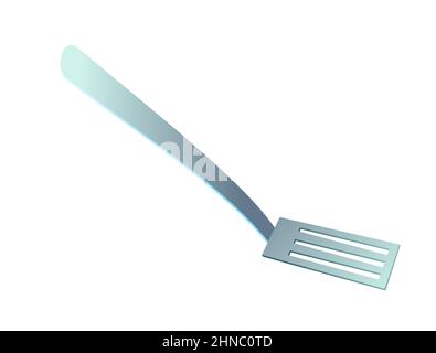 Kitchen slotted spoon for stirring food in skillet. Cartoon style. Object isolated on white background. Vector. Stock Vector