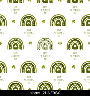 St. Patrick day seamless pattern with boho rainbow. Childish print for irish holidays. Scandinavian design for clothes, wrapping paper, fabric Stock Vector