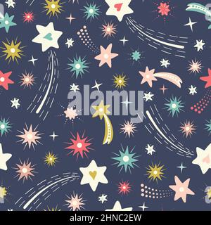 Shooting star pattern background.Vector seamless repeat of vintage stars Stock Vector