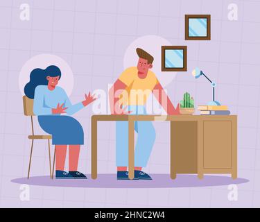 couple in workplace workers characters Stock Vector