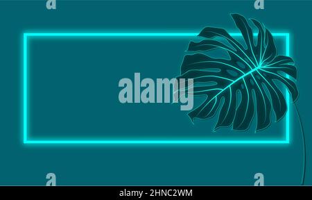 border with tropical monstera leaf on dark background. Luxury exotic botanical design for wallpaper, fashion arrangement, cosmetics, spa, perfume pack Stock Vector