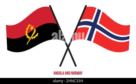 Angola and Norway Flags Crossed And Waving Flat Style. Official Proportion. Correct Colors. Stock Vector