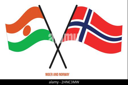 Niger and Norway Flags Crossed And Waving Flat Style. Official Proportion. Correct Colors. Stock Vector
