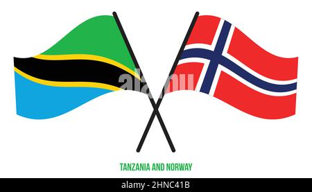 Tanzania and Norway Flags Crossed And Waving Flat Style. Official Proportion. Correct Colors. Stock Vector