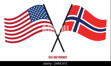 USA and Norway Flags Crossed And Waving Flat Style. Official Proportion. Correct Colors. Stock Vector