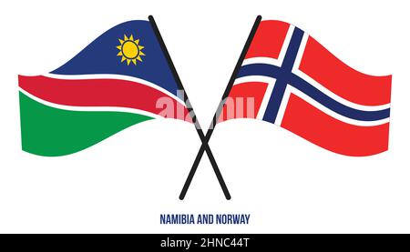 Namibia and Norway Flags Crossed And Waving Flat Style. Official Proportion. Correct Colors. Stock Vector
