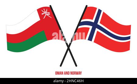 Oman and Norway Flags Crossed And Waving Flat Style. Official Proportion. Correct Colors. Stock Vector