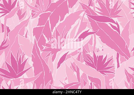 Pink Bird of Paradise Exotic  Jungle plants pattern. Contemporary floral seamless pattern. Vector illustration background. Stock Vector