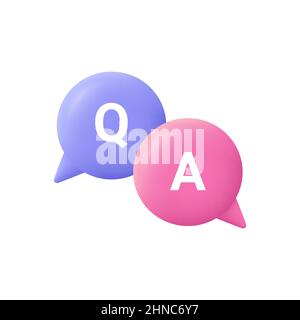 Speech bubble with q and a letters, questions and answers, faq chat. 3d vector icon. Cartoon minimal style. Stock Vector