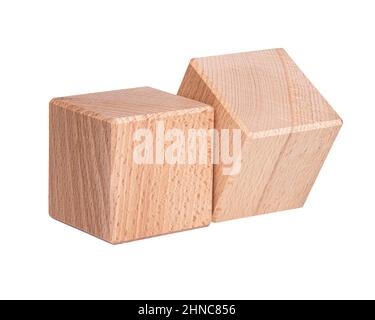 Wooden cube geometric bricks isolated on the white background Stock Photo
