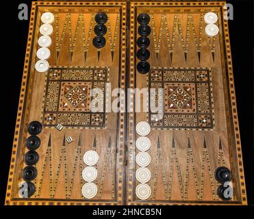 backgammon board  with dice. flat lay. Stock Image. Stock Photo