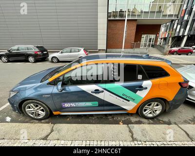 Prague, Czech Republic - November 15 2021: Car of Anytime company offering car sharing parked in Prague Karlin. Stock Photo