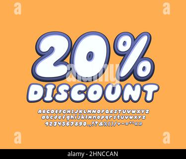 20 Percent discount banner, vector promotional sale design. White-blue font set on orange background. Stock Vector