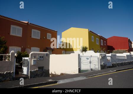 Colourful houses in Arenas del Mar, near Playa Montaña Pelada, El Médano, south Tenerife, Canary Islands, Spain, February 2022 Stock Photo