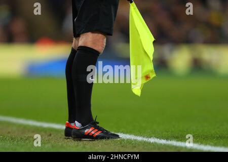 Adidas Orange Striped Copa Mundial worn by RefereeÕs Assistant - Norwich City v City, Premier League, Road, Norwich, UK - 12th February 2022 Editorial Use Only - DataCo restrictions apply Stock Photo - Alamy