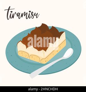 Italian dessert tiramisu on a plate isolated vector illustration Stock Vector