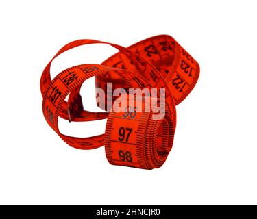 Red tape measure isolated on the white background Stock Photo