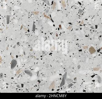 Terrazzo marble flooring seamless texture. Natural stones, granite, marble, quartz, limestone, concrete. Beige background with colored chips. Stock Photo