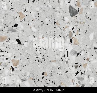 Terrazzo marble flooring seamless texture. Natural stones, granite, marble, quartz, limestone, concrete. Beige background with colored chips. Stock Photo