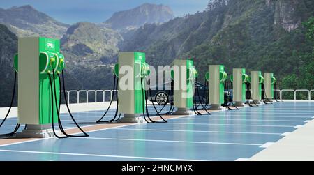 EV charging point on parking space, 3D illustration Stock Photo