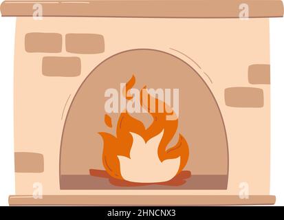 Cozy brick fireplace. Vector illustration in a flat style. Stock Vector