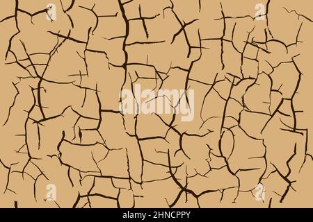 Dry beige soil with dark cracks seamless pattern. Drought ground texture. Desert land or broken clay surface. Grunge contour background. Dead earth, h Stock Vector