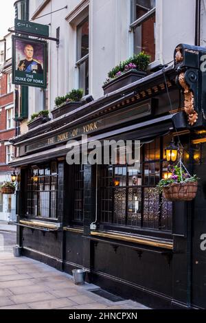 Duke of York Pub Fitzrovia London. Painting of the current Duke of York Prince Andrew on the Duke of York Pub in Rathbone Street Central London. Stock Photo