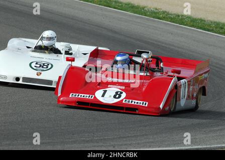 Scarperia, Mugello 5 march 2008: unknown driving Ferrari 712 Can Am year 1971 during practice at Mugello Circuit. Italy Stock Photo