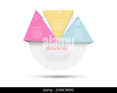 Business Infographics. 3 steps to achieve the result. Stages of development, workflow, marketing or plan. Business strategy with icons. Diagram of the Stock Vector