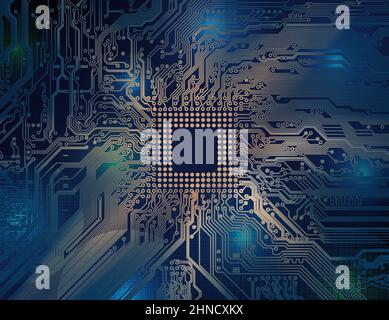 Printed circuit board, motherboard. Abstract technological background, microchip. Analog circuit. Computer technology. Science futuristic vector Stock Vector