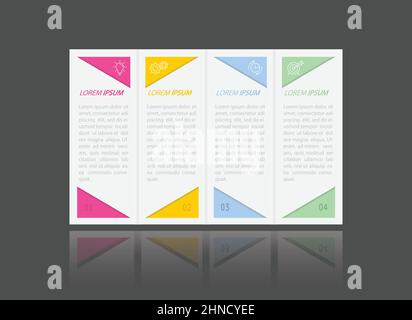 Business Infographics. 4 steps to achieve the result. Stages of development, workflow, marketing or plan. Business strategy with icons. Diagram of the Stock Vector