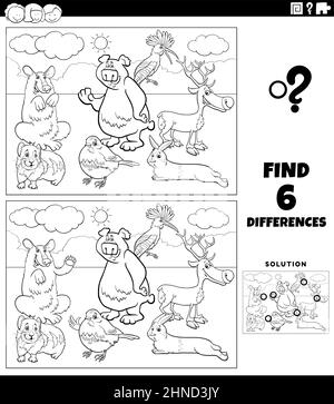 differences game with wild animals coloring page Stock Vector Image ...