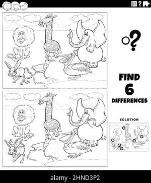 differences game with wild animals coloring page Stock Vector Image ...