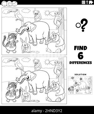 differences game with wild animals coloring page Stock Vector Image ...