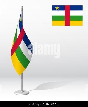Central African Republic flag on flagpole for registration of solemn event, meeting foreign guests. CAR National independence day. Realistic 3D vector Stock Vector
