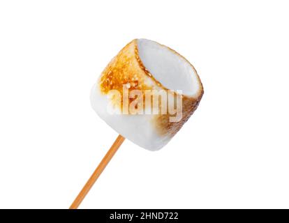 Grilled marshmallows on sticks isolated on white Stock Photo