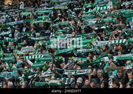 February 15, 2022. Lisbon, Portugal. Sporting supporters before the game of the First Leg of Round of 16 for the UEFA Champions League, Sporting vs Manchester City Credit: Alexandre de Sousa/Alamy Live News Stock Photo