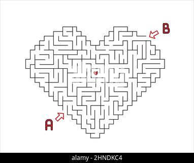 Maze with heart shape with two entries and two ways to goal. Valentines day maze, made in vector. Stock Vector