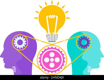 Human thinking. Human head with gears. Interaction between people. Communication and influence. Flat vector illustration Stock Vector